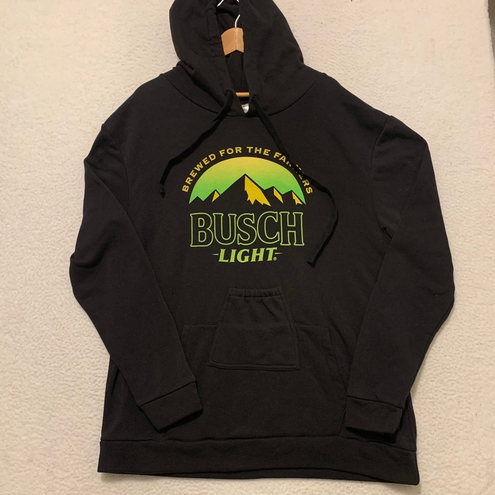 Busch Light Hoodie Mens XL Brewed For The Farmers Sweatshirt Beer Pocket Black